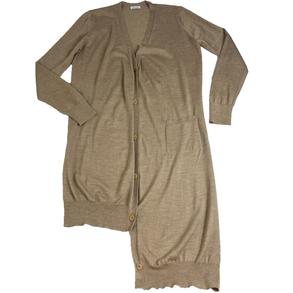Tomas Maier Cardigan Womens 8 Brown Asymmetric Wool Knit Long Sleeve Italy Made